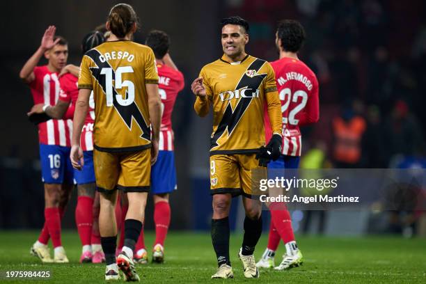 Radamel Falcao of Rayo Vallecano reacts after the LaLiga EA Sports match between Atletico Madrid and Rayo Vallecano at Civitas Metropolitano Stadium...