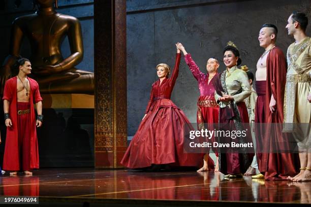 Helen George and Darren Lee bow at the curtain call during the press night performance of "The King And I" at The Dominion Theatre on January 31,...