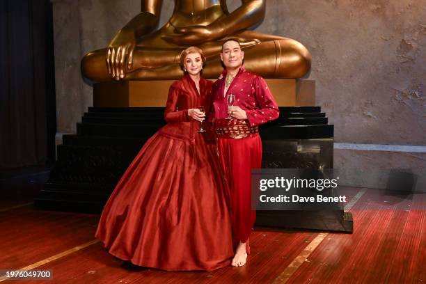 Helen George and Darren Lee post performance at the press night performance of "The King And I" at The Dominion Theatre on January 31, 2024 in...