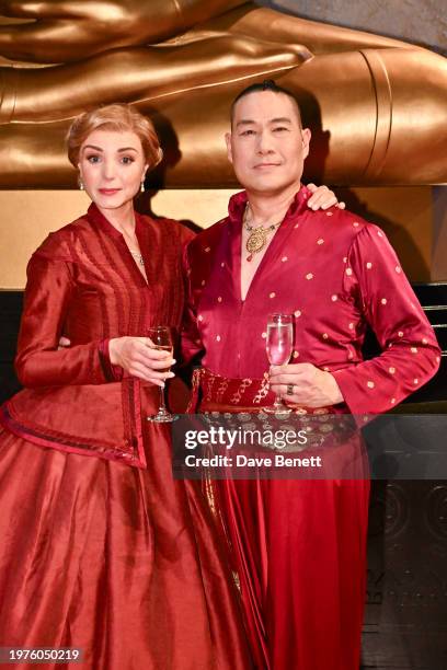 Helen George and Darren Lee post performance at the press night performance of "The King And I" at The Dominion Theatre on January 31, 2024 in...