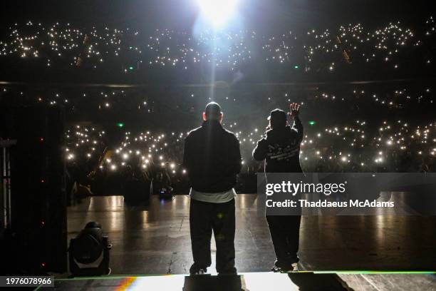 Ja Rule and Fat Joe perform on stage during the My 00's Playlist at Smart Financial Centre on January 26, 2024 in Sugar Land, Texas.