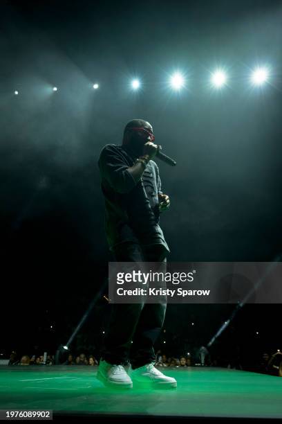 Davido performs onstage during his Timeless Tour at Accor Arena on January 31, 2024 in Paris, France.