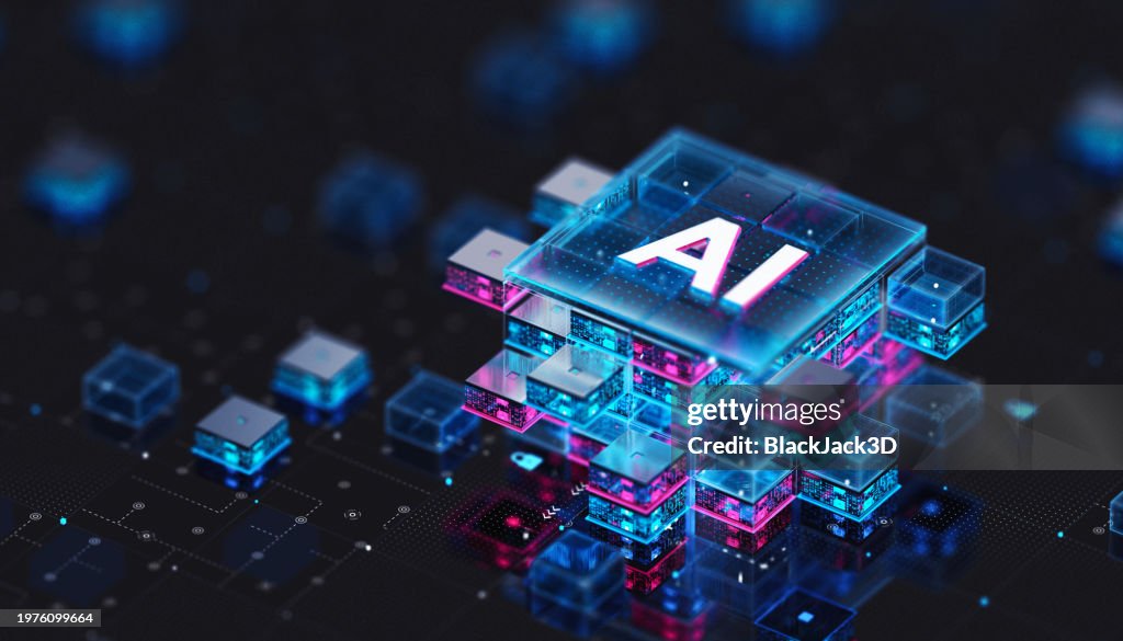 Conceito de Processador de Inteligência Artificial. Matriz de Big Data de IA