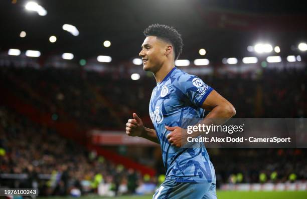 Aston Villa's Ollie Watkins celebrates scoring his side's second goal during the Premier League match between Sheffield United and Aston Villa at...