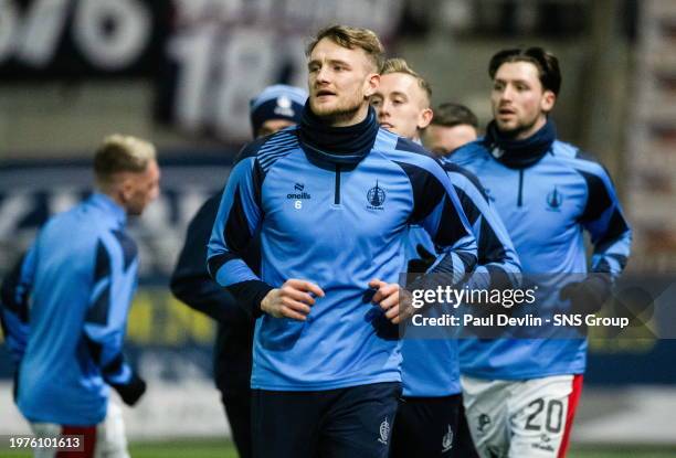 Falkirk's Coll Donaldson warms up before an SPFL Trust Trophy semi-final match between Falkirk and The New Saints at the Falkirk Stadium, on February...