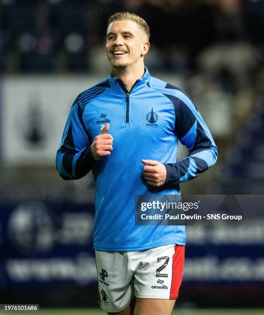 Falkirk's Tom Lang warms up before an SPFL Trust Trophy semi-final match between Falkirk and The New Saints at the Falkirk Stadium, on February 03 in...