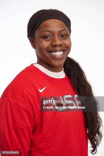 Arike Ogunbowale of the Women's USAB team poses for a headshot on February 2, 2024 at Barclays Center in Brooklyn, New York. NOTE TO USER: User...