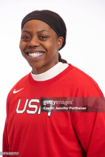 Arike Ogunbowale of the Women's USAB team poses for a headshot on February 2, 2024 at Barclays Center in Brooklyn, New York. NOTE TO USER: User...