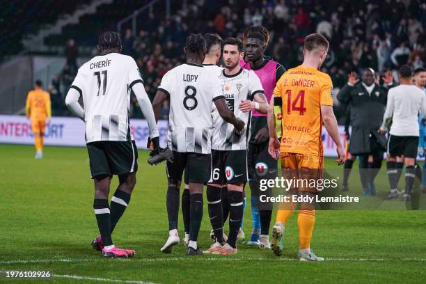 Joseph LOPY and Florent HANIN of Angers during the Ligue 2 BKT match between Angers Sporting Club de l'Ouest and Rodez Aveyron Football at Stade Jean...