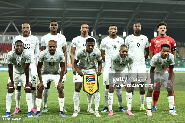 South Africa's players pose ahead of the Africa Cup of Nations 2024 quarter-final football match between Cape Verde and South Africa at the Stade...