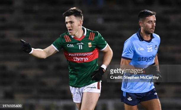 Mayo , Ireland - 3 February 2024; Fergal Boland of Mayo celebrates kicking his side's winning point during the Allianz Football League Division 1...