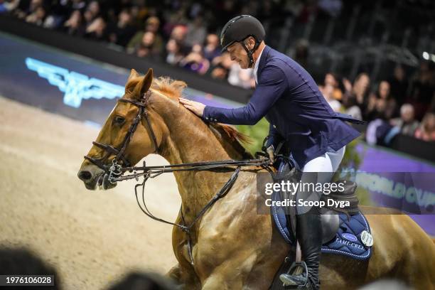 Roger Yves Bost riding Ballerine du Vilpion during the Jumping International de Bordeaux at Parc des Expositions de Bordeaux on February 3, 2024 in...