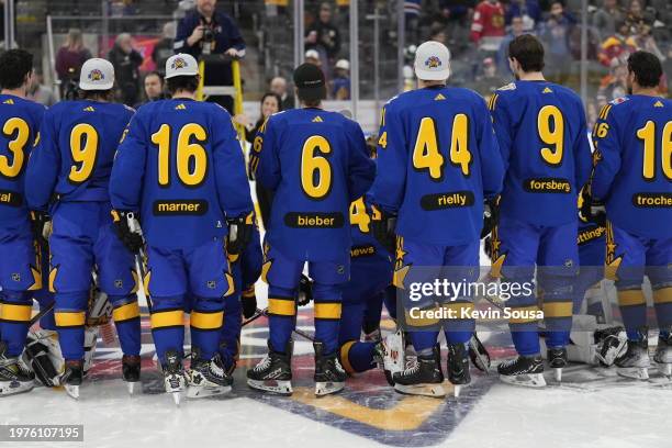 Members of Team Matthews gather for a group photo before the start of the 2024 Honda NHL All-Star Game at Scotiabank Arena on February 03, 2024 in...