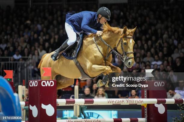 Roger Yves Bost riding Ballerine du Vilpion during the Jumping International de Bordeaux at Parc des Expositions de Bordeaux on February 3, 2024 in...