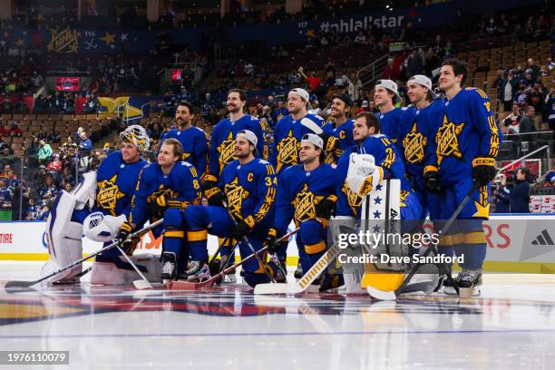 Team Matthews pose for a group photo during the 2024 Honda NHL All-Star Game at Scotiabank Arena on February 03, 2024 in Toronto, Ontario, Canada.