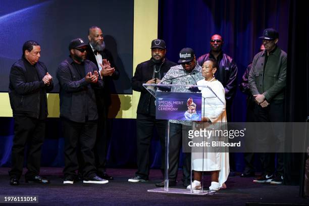 Lil Eazy E and Kathie Wright at The Recording Academy's Special Merit Awards held at the Wilshire Ebell Theater on February 3, 2024 in Los Angeles,...