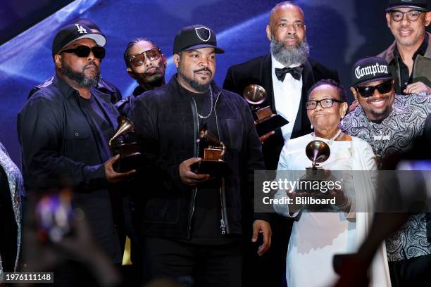 Ren, Ice Cube, and Kathie Wright at The Recording Academy's Special Merit Awards held at the Wilshire Ebell Theater on February 3, 2024 in Los...