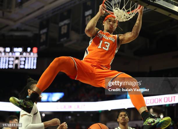 Benny Williams of the Syracuse Orange dunks during the first half against the Wake Forest Demon Deacons at Lawrence Joel Veterans Memorial Coliseum...