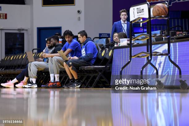 Teafale Lenard Jr. #12 of the Texas Legends watches film before playing against the Santa Cruz Warriors during the NBA G-League game on February 3,...