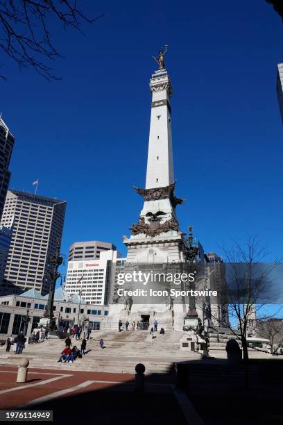 Indianapolis Monument Circle as seen on February 3 before the 2024 NBA Allstar Game is played at Gainbridge Fieldhouse in Indianapolis, Indiana.