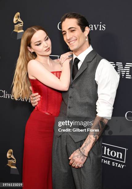 Dove Cameron and Damiano David at the Pre-GRAMMY Gala held at The Beverly Hilton on February 3, 2024 in Los Angeles, California.