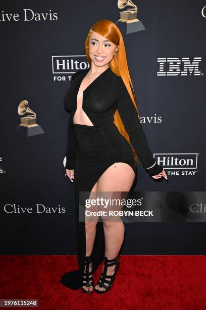 Rapper Ice Spice arrives for the Recording Academy and Clive Davis' Salute To Industry Icons pre-Grammy gala at the Beverly Hilton hotel in Beverly...