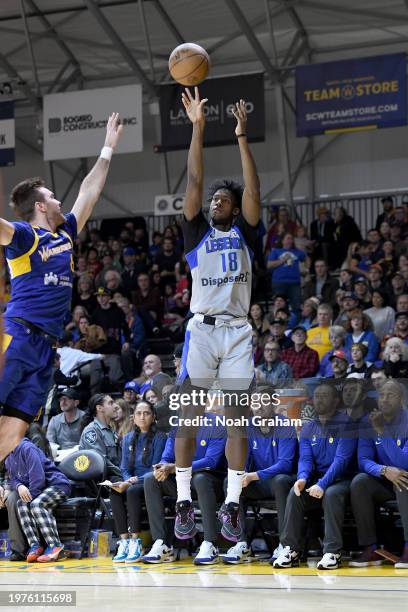 Olivier-Maxence Prosper of the Texas Legends puts up a shot against the Santa Cruz Warriors during the NBA G-League game on February 3, 2024 at the...