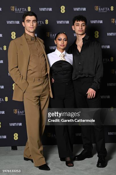 George Rexstrew, Kassius Nelson and Jayden Revri attend the Vanity Fair EE BAFTA Rising Star Party at Pavyllon London on January 31, 2024 in London,...