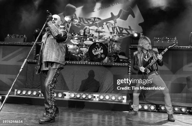 Rob Halford and Glenn Tipton of Judas Priest perform at Sleep Train Pavilion on July 31, 2009 in Concord, California.