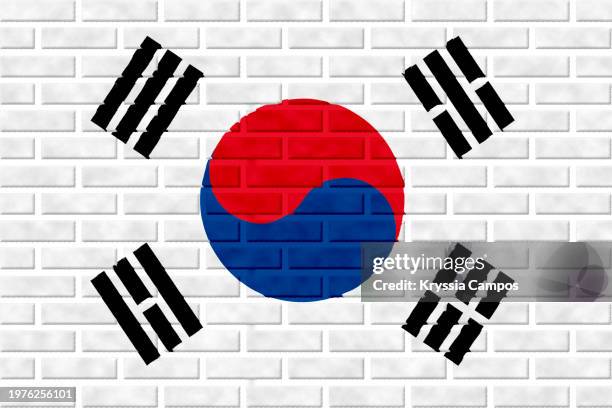 flag of south korea painting on brick wall - daejeon stock pictures, royalty-free photos & images