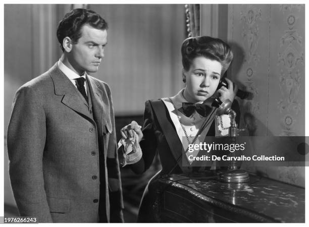 Publicity portrait of actors Gig Young and Jane Withers in the film 'The Mad Martindales' United States.