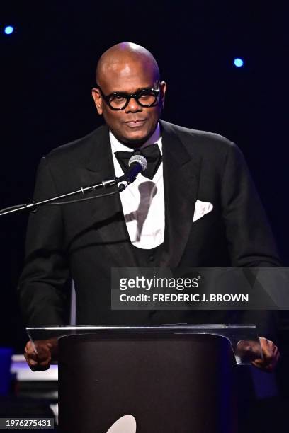 Sony Music Publishing chairman/CEO Jon Platt accepts the Grammy Salute to Industry Icons award onstage during the Recording Academy and Clive Davis'...