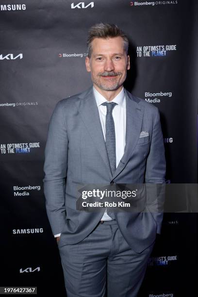 Nikolaj Coster-Waldau attends Bloomberg Originals' "An Optimist's Guide to the Planet" Premiere at Museum of Modern Art on January 31, 2024 in New...
