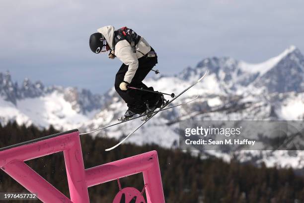 Kaditame Gomis of France takes a practice run during training for the Men's Freeski Slopestyle Qualifier of the Toyota U.S. Grand Prix at Mammoth...