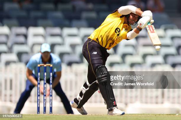 Sam Fanning of Western Australia plays a cover drive during the Marsh One Day Cup match between Western Australia and New South Wales at WACA, on...