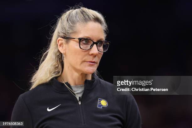Assistant coach Jenny Boucek of the Indiana Pacers during the first half of the NBA game at Footprint Center on January 21, 2024 in Phoenix, Arizona....