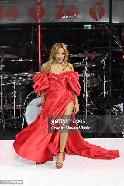 Mickey Guyton walks the runway during The American Heart Association’s Go Red for Women Red Dress Collection Concert 2024 at Jazz at Lincoln Center...