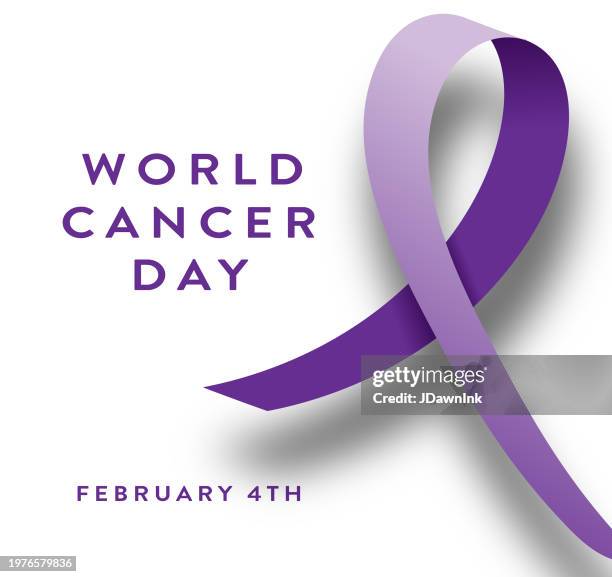 world cancer day february 4 with purple ribbon web banner design on white background - world cancer day stock illustrations