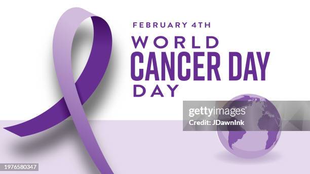 ilustrações de stock, clip art, desenhos animados e ícones de world cancer day february 4 with purple ribbon and globe web banner design - dia mundial do cancro