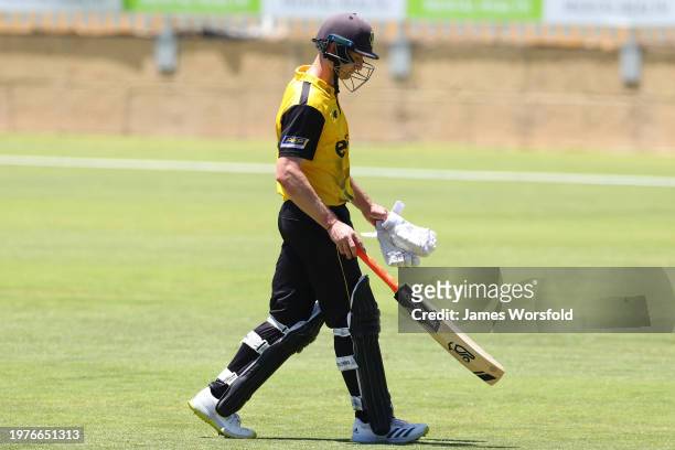 Cameron Bancroft of Western Australia walks off the ground after getting out during the Marsh One Day Cup match between Western Australia and New...