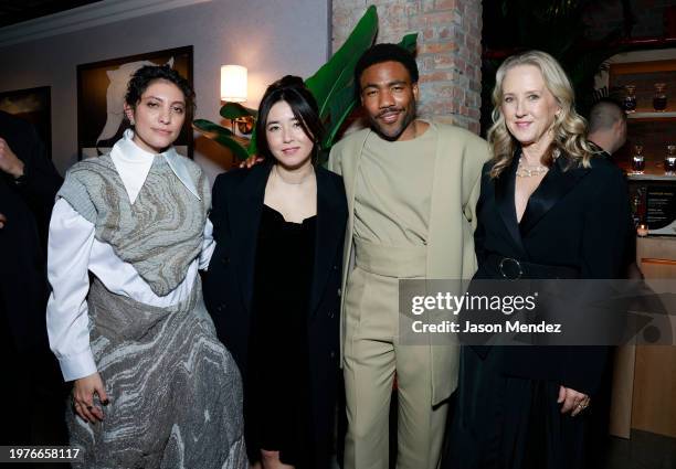 Francesca Sloane, Maya Erskine, Donald Glover, and Jen Salke attend the "Mr. & Mrs. Smith" red carpet premiere at The Weylin on January 31, 2024 in...