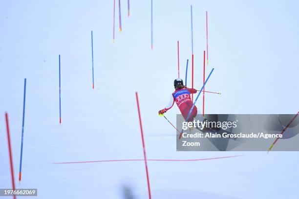 Manuel Feller of Team Austria in action during the Audi FIS Alpine Ski World Cup Men's Slalom on February 4, 2024 in Chamonix, France.