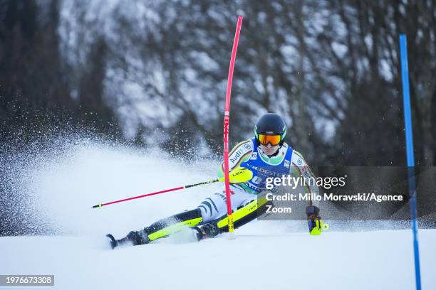 Fabian Himmelsbach of Team Germany in action during the Audi FIS Alpine Ski World Cup Men's Slalom on February 4, 2024 in Chamonix, France.