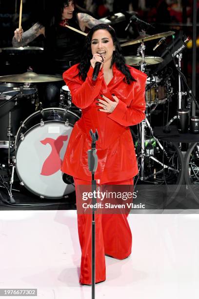 Demi Lovato performs onstage during The American Heart Association’s Go Red for Women Red Dress Collection Concert 2024 at Jazz at Lincoln Center on...