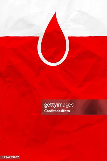 ilustraciones, imágenes clip art, dibujos animados e iconos de stock de fondos vectoriales arrugados verticales de papel arrugado rojo brillante y blanco vibrante con un diseño pintado de gota de sangre grande o símbolo para el cartel del campamento de la unidad de donación con espacio de copia en blanco - banco de sangre