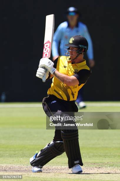Arcy Short of Western Australia plays his shot during the Marsh One Day Cup match between Western Australia and New South Wales at WACA, on February...