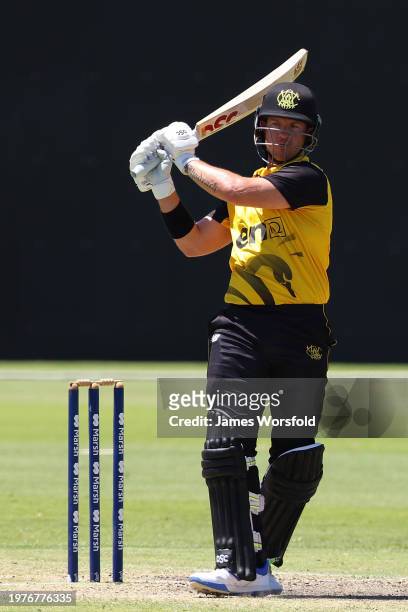 Arcy Short of Western Australia plays a shot across the ground during the Marsh One Day Cup match between Western Australia and New South Wales at...