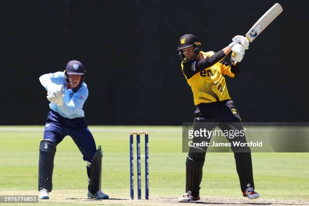 Andrew Tye of Western Australia plays a cut shot during the Marsh One Day Cup match between Western Australia and New South Wales at WACA, on...