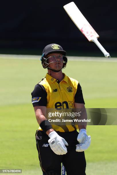 Arcy Short of Western Australia reacts after getting out during the Marsh One Day Cup match between Western Australia and New South Wales at WACA, on...
