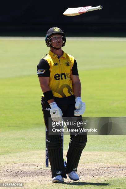 Arcy Short of Western Australia reacts after getting out during the Marsh One Day Cup match between Western Australia and New South Wales at WACA, on...